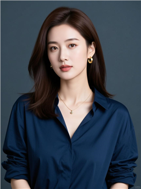 深棕色中长发衬衫美女写真图片